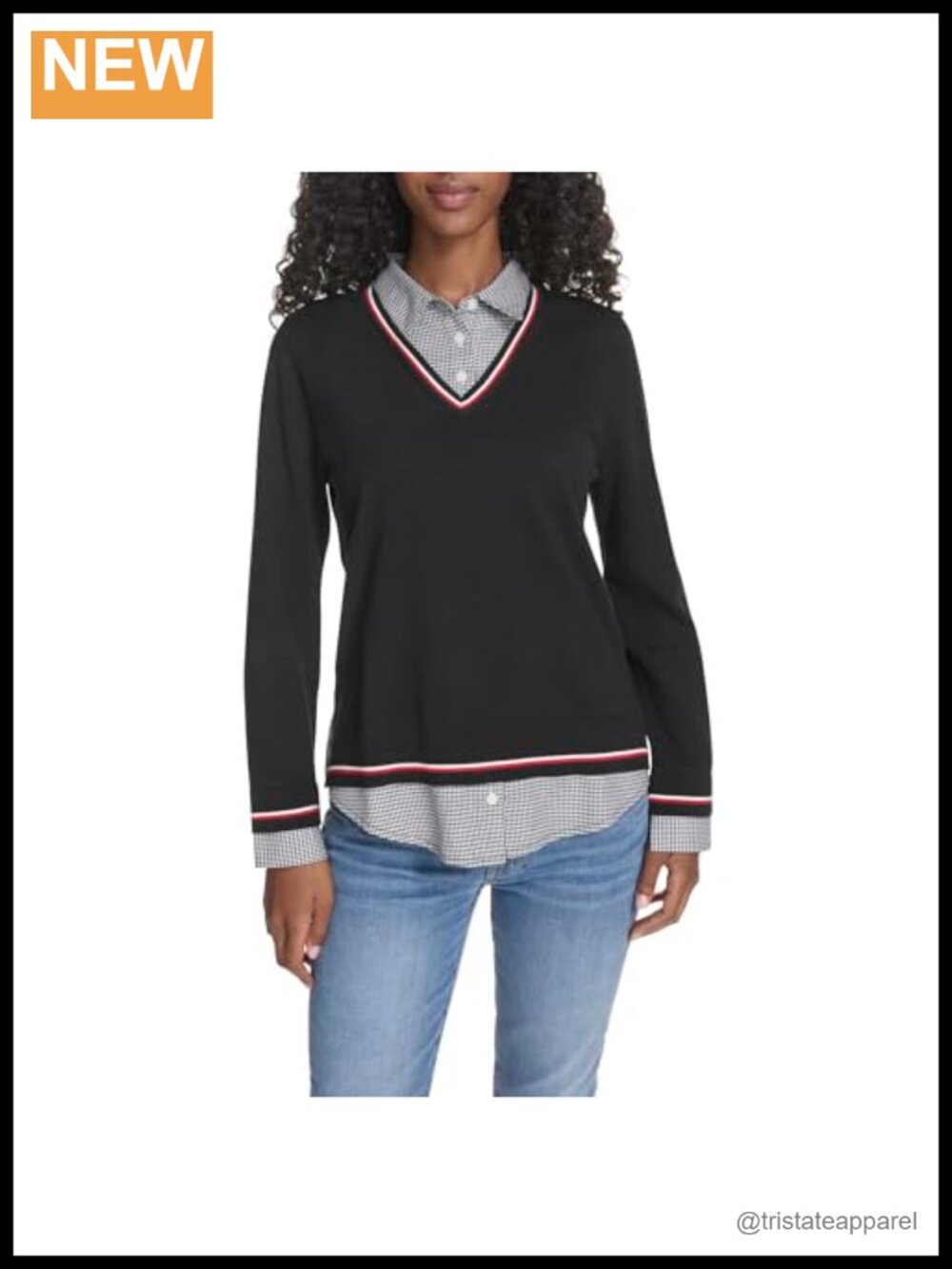 Long Sleeve Button Up Collared Twofer Sweater Wrinkle Free